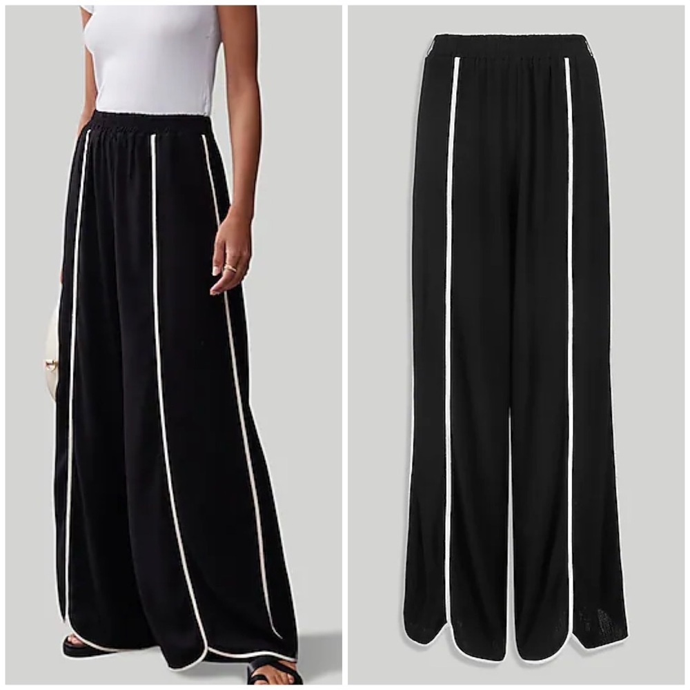 Wide Leg Black Pants with White Trim